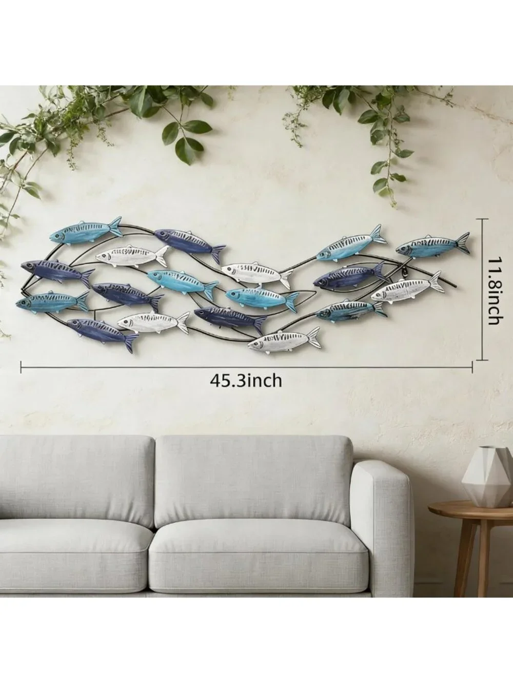 Large Nautical Metal Fish Wall Art - 3D Coastal Decor for Living Room & Beach